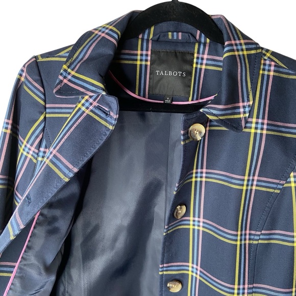 Talbots Plaid Swing Coat, all weather, navy, size S - Picture 9 of 10